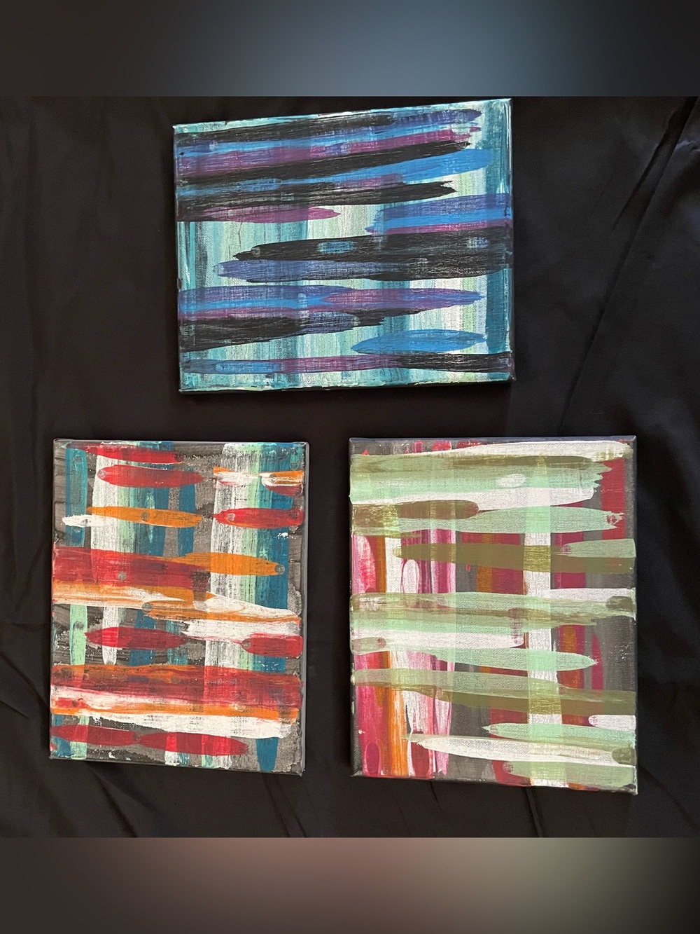 Hand Painted Abstract Striped Canvas Wall Art - Multicolor